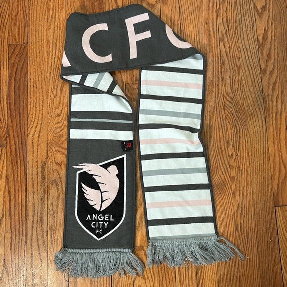 Ruffneck Angel City FC ACFC Stripe Wordmark Woven Scarf Pink Grey - Picture 5 of 7